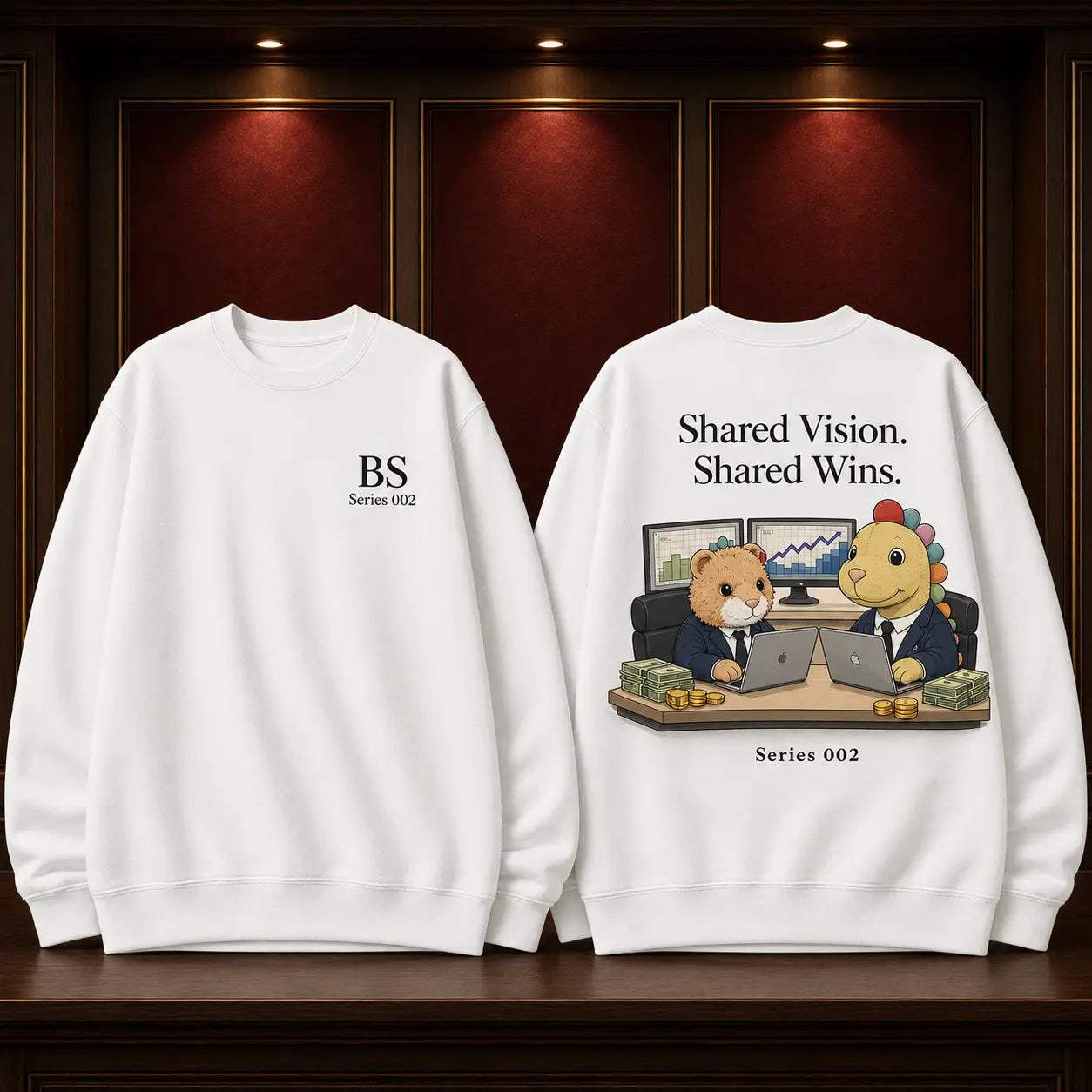 Pecan and Diny “Shared Vision. Shared Wins” Series 002 Sweatshirt — Buffalo Series locked artwork product view