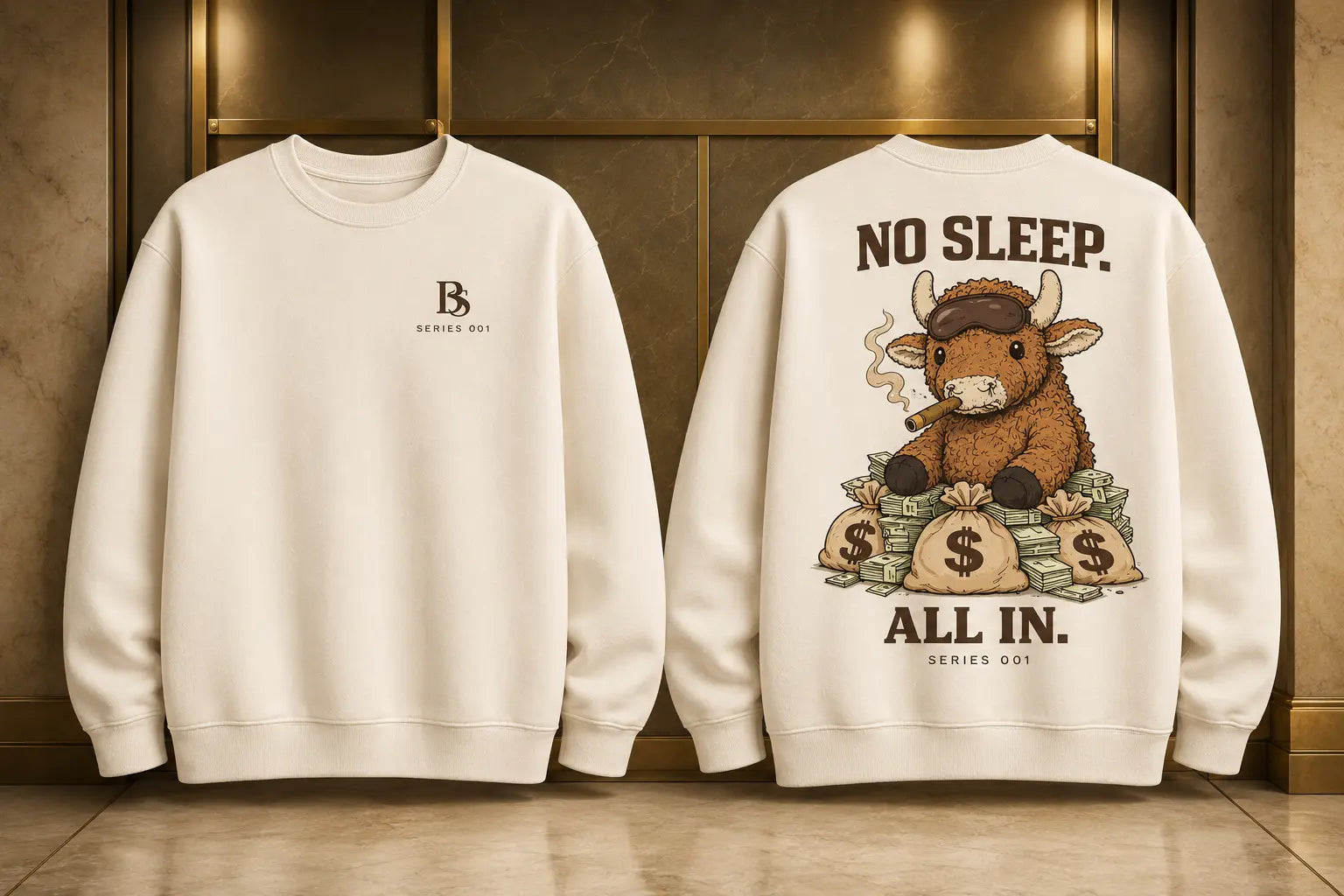 Lumphey "No Sleep. All in" Series 001 Sweatshirt — Buffalo Series locked artwork product view